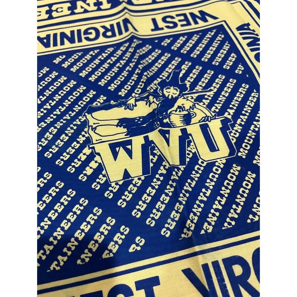 Vtg WVU Mountaineers Bandana Scarf West Virginia‎ Blue Gold Spell Out 22x21